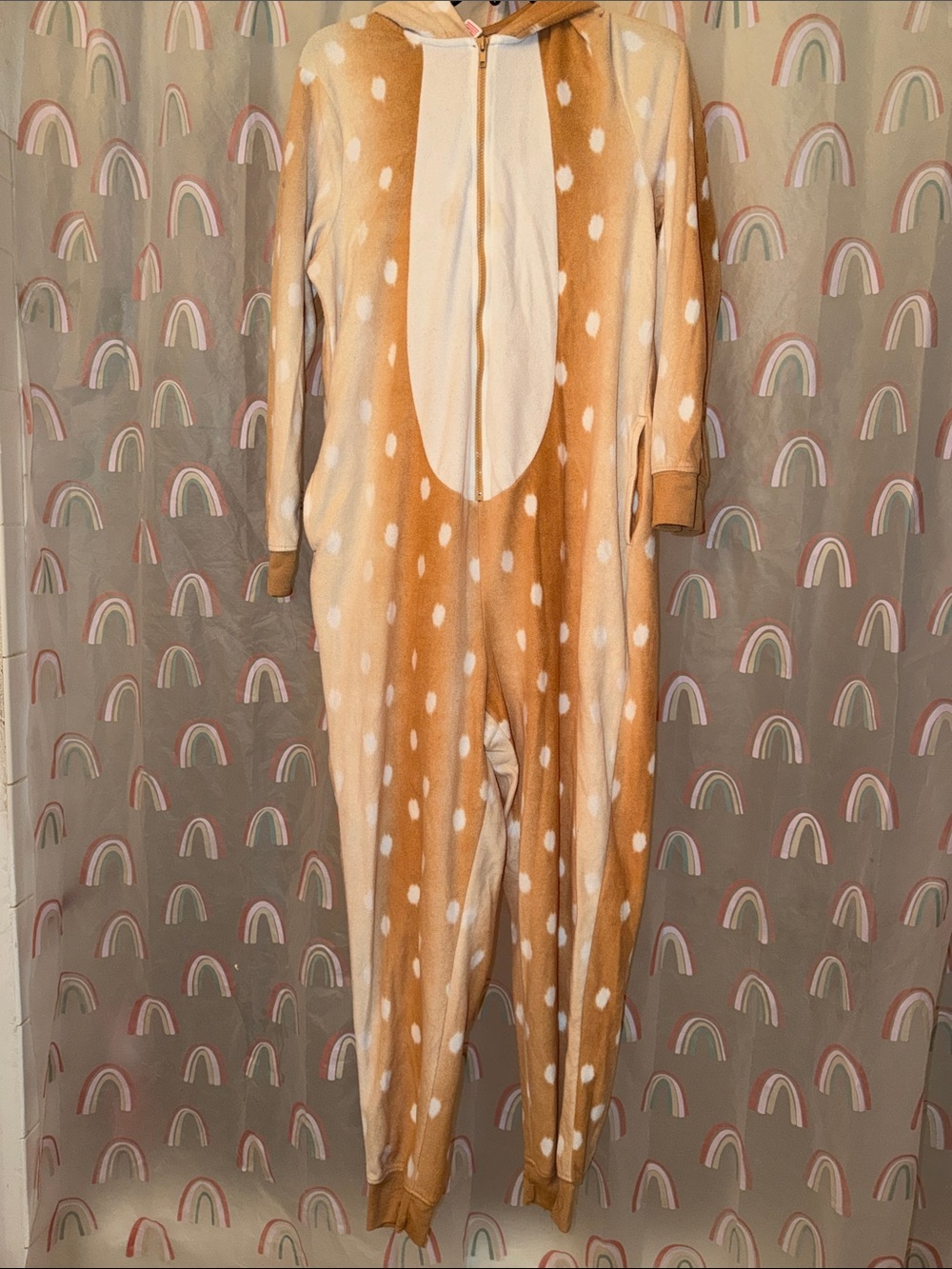 Adults Fawn Onesie Pajamas - Soft Tan & White Deer Print